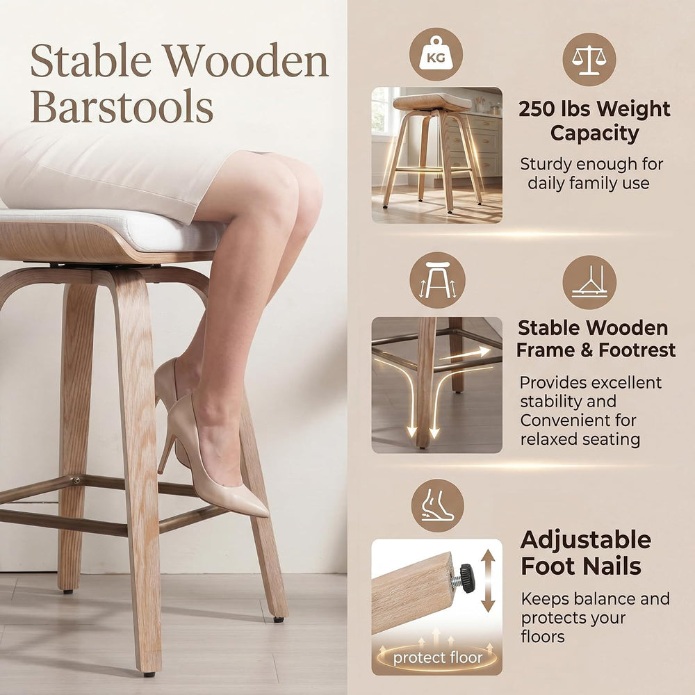 HNY 26" Swivel Bar Stools Set of 2, Backless Counter Height Bar Stools w...