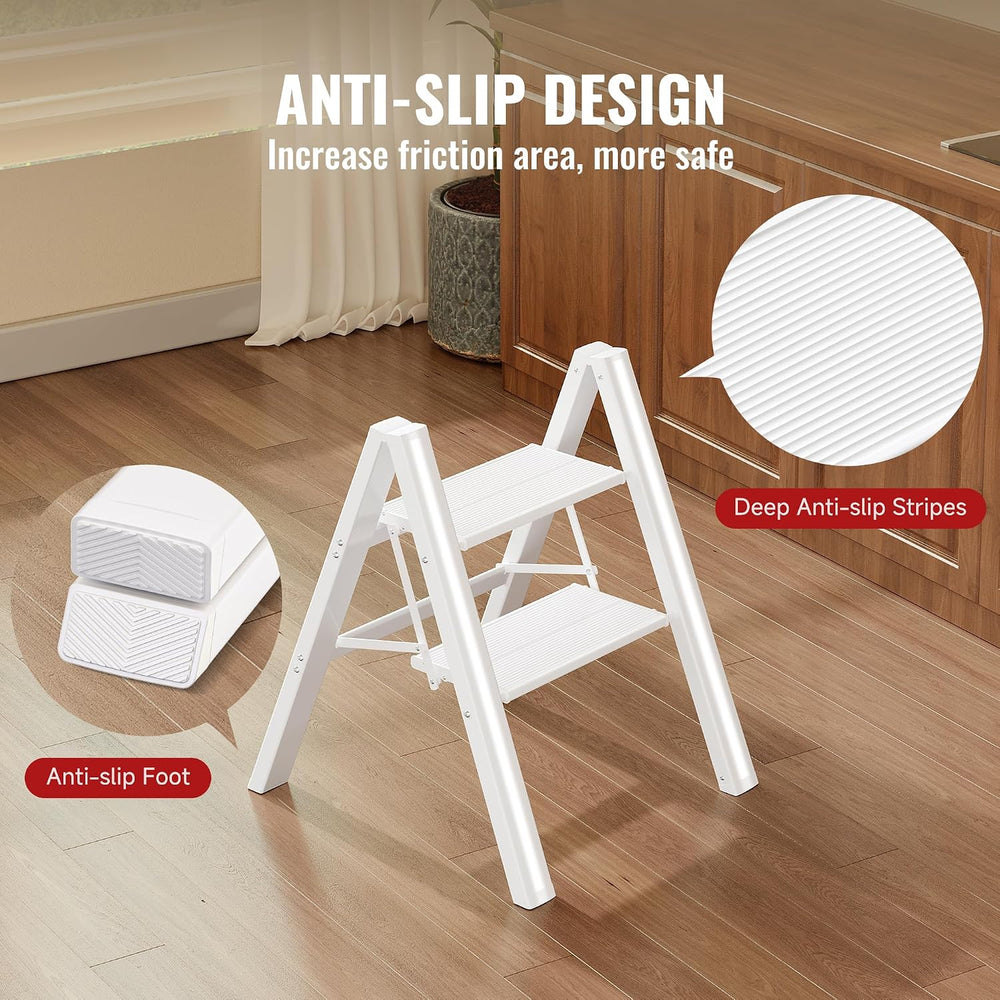 2 Step Ladder, Folding Step Stool with Anti-Slip Wide Pedal