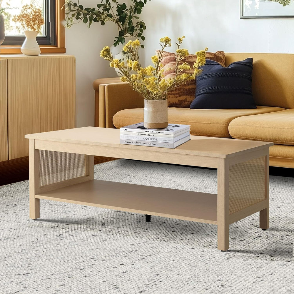 Ink+Ivy Handcrafted Rattan Decorative Coffee Table, Modern Farmhouse Style Ce...