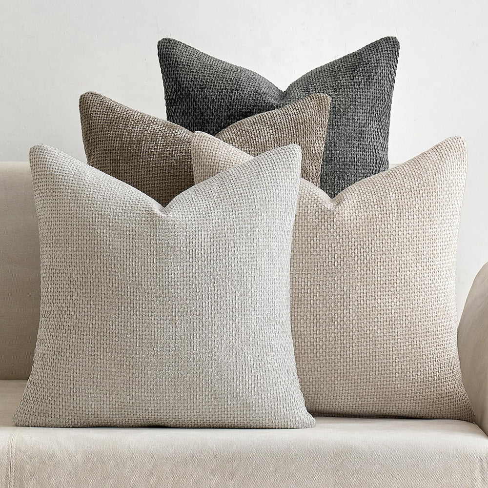 MIULEE Soft Decorative Chenille Pillow Covers Neutral 20x20 Pack of 4