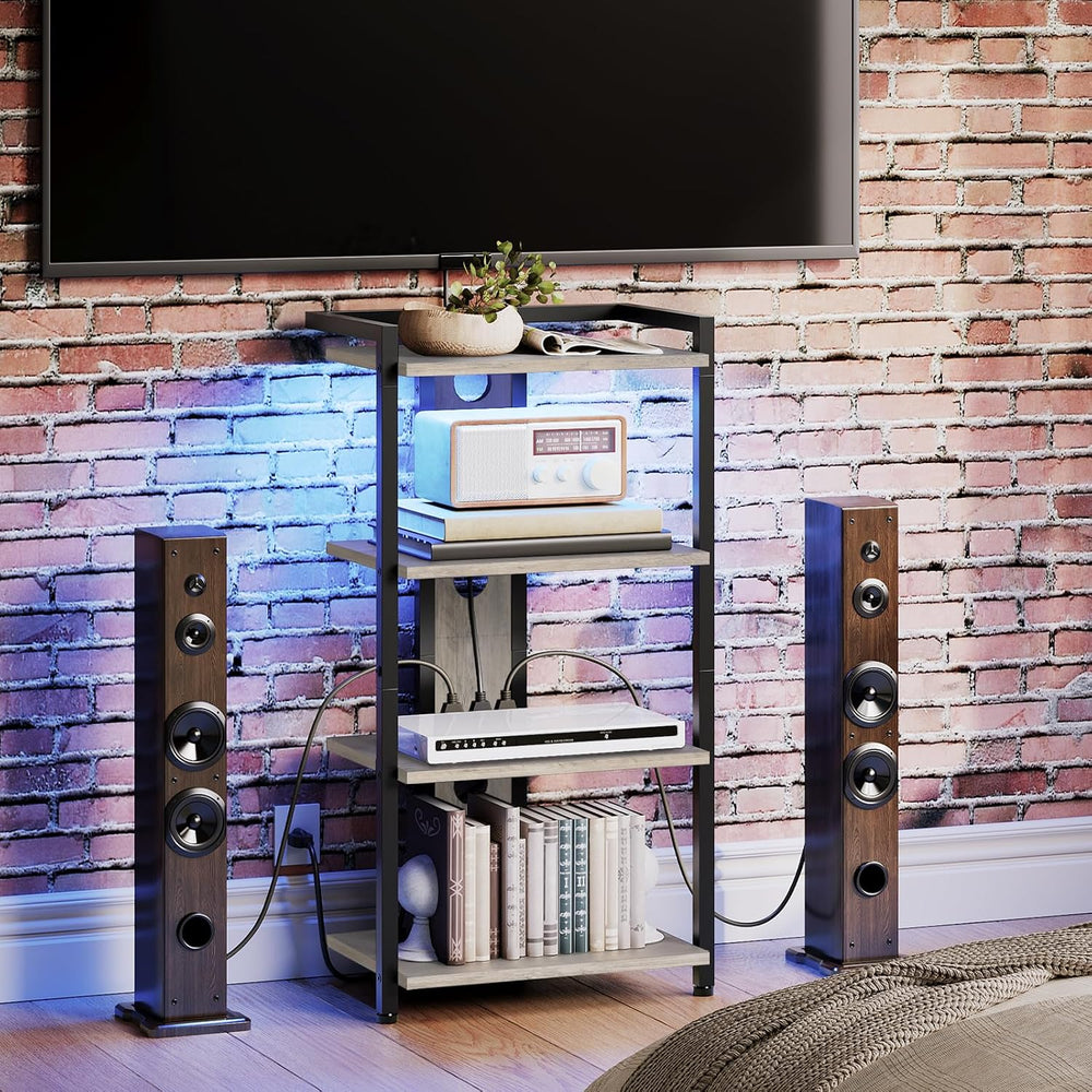 HOOBRO 4-Tier AV Media Stand, Media Console with Charging Station&LED Light
