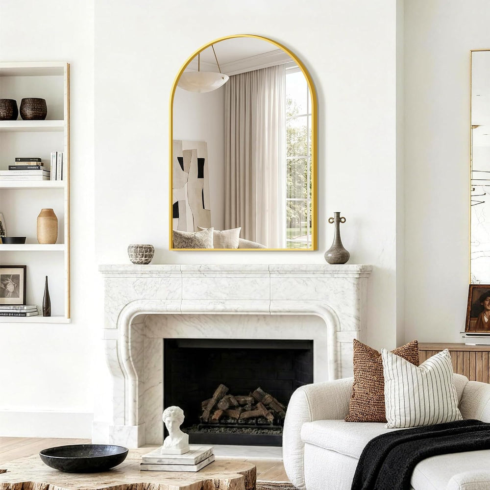 FGU Arched Bathroom Mirror for Over Sink 36"x24" Gold Vanity Mirror