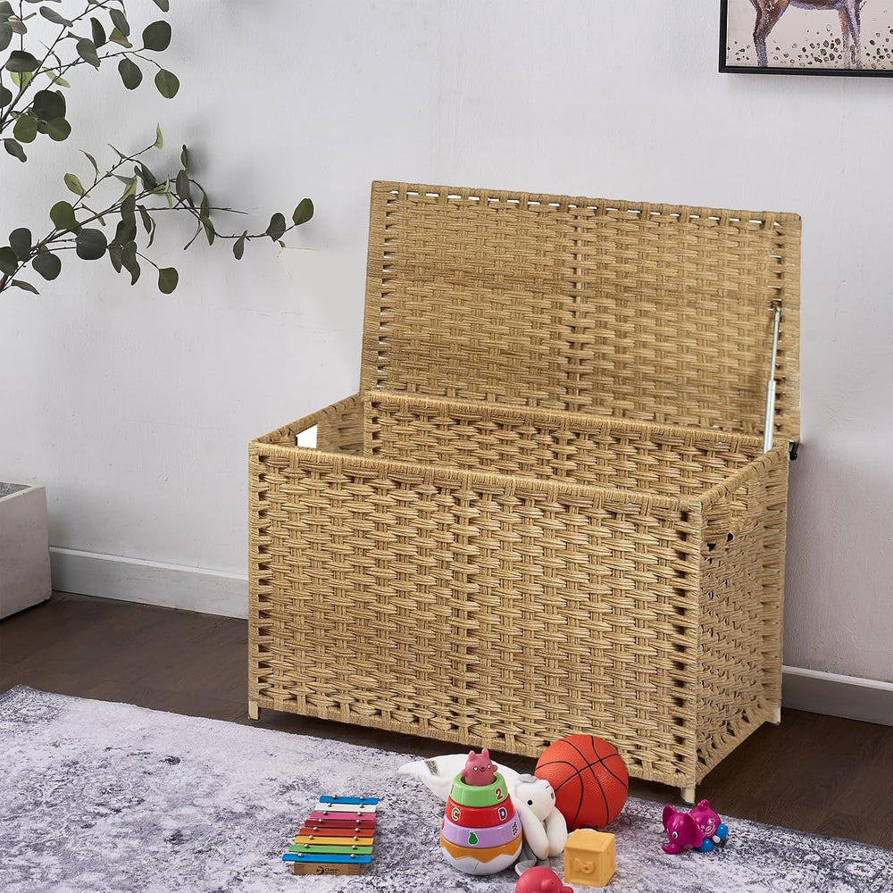 Wicker Storage Trunk, Large Storage Basket with Lid,Rural Natural
