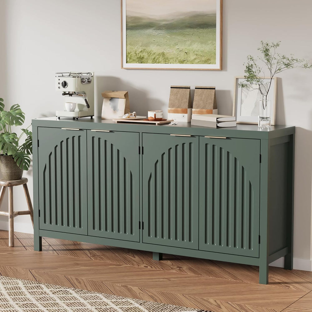 Fluted Sideboard Buffet Cabinet with Storage, 58" Mid Century Modern Acc...