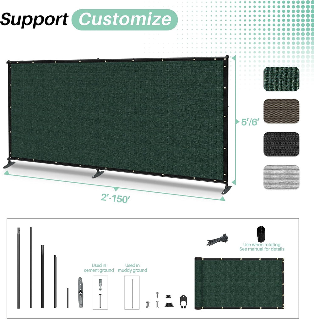 SunnyRoyal 5' x 24' Privacy Fence Screen Panel with Iron Poles Freest...