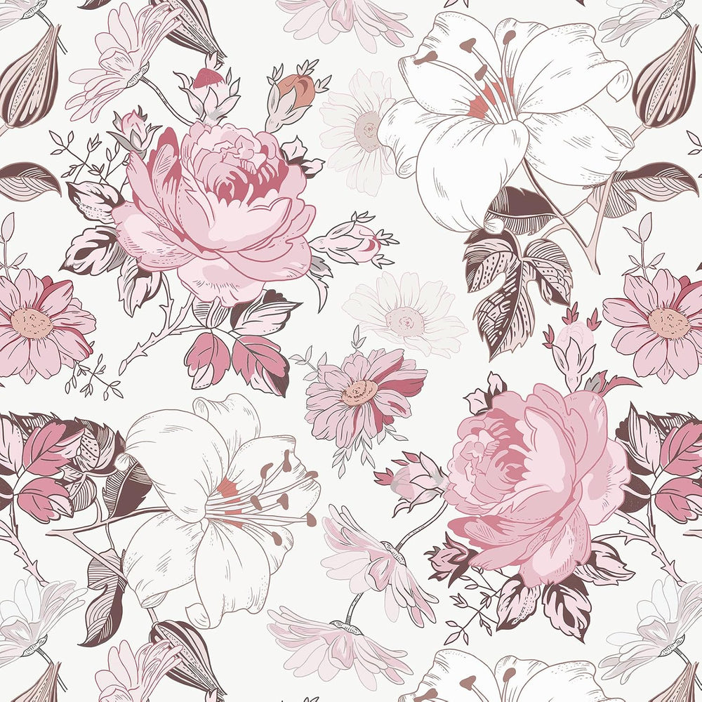 Hopepak Pink Floral Peel and Stick Wallpaper, 16.1" x 394"