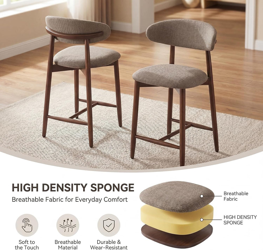 MALOL Counter Height Bar Stools Set of 3, Kitchen Bar Stools with Back, Mid C...