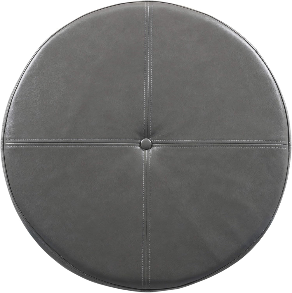 HomePop Round Leatherette Storage Ottoman with Lid, Charcoal Grey Large