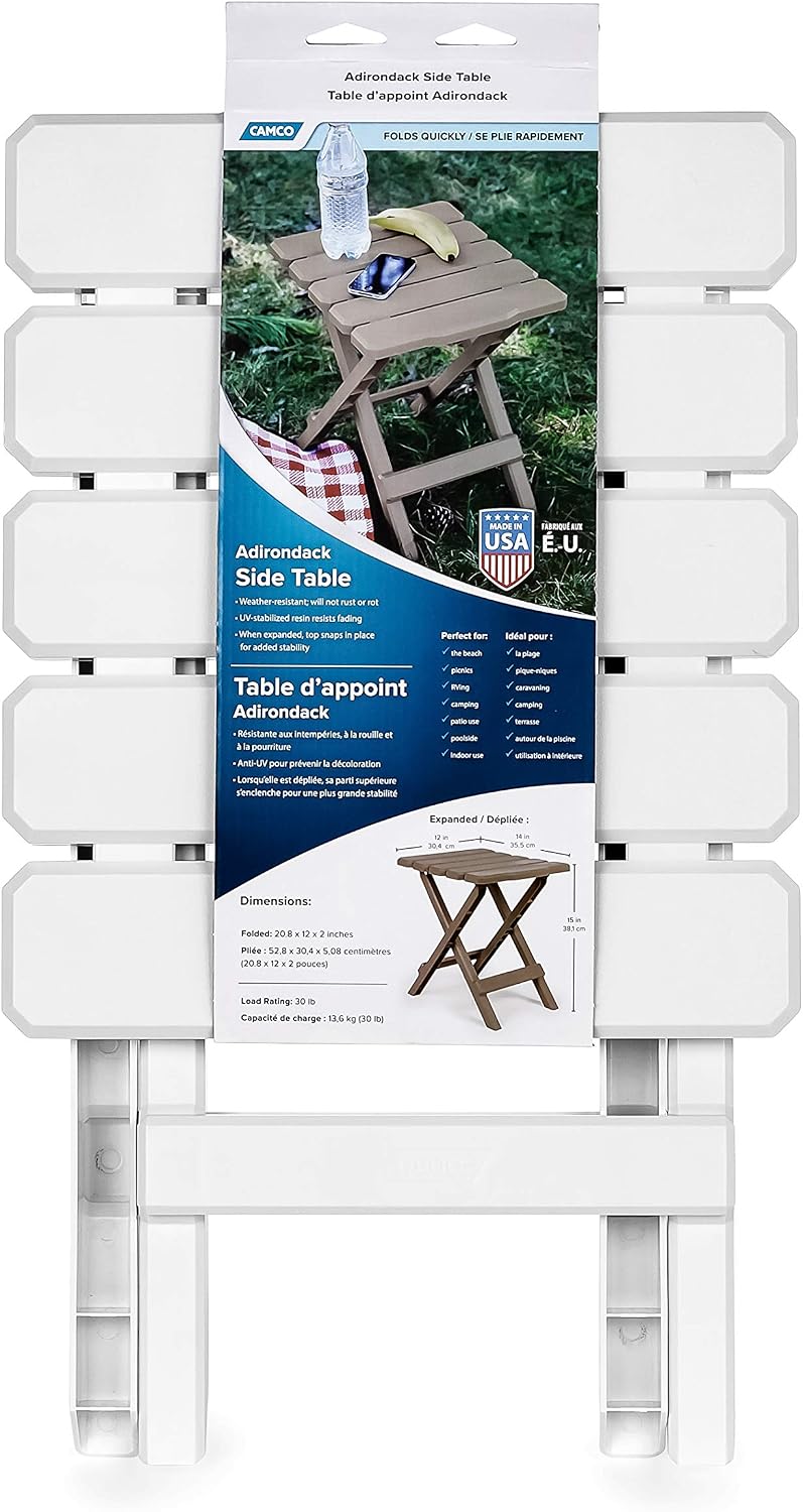 Camco Adirondack Style Folding Plastic Large Table with Footrest Design and E...