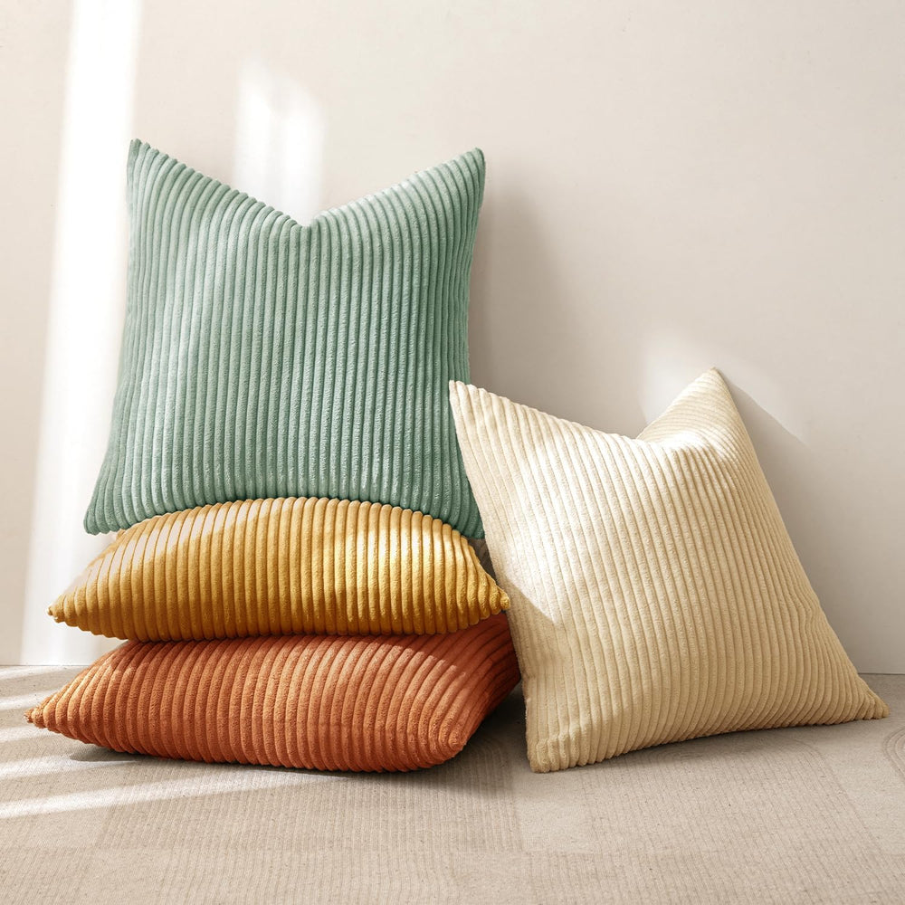 MIULEE Soft Corduroy Decorative Throw Pillow Covers Orange Teal 20x20