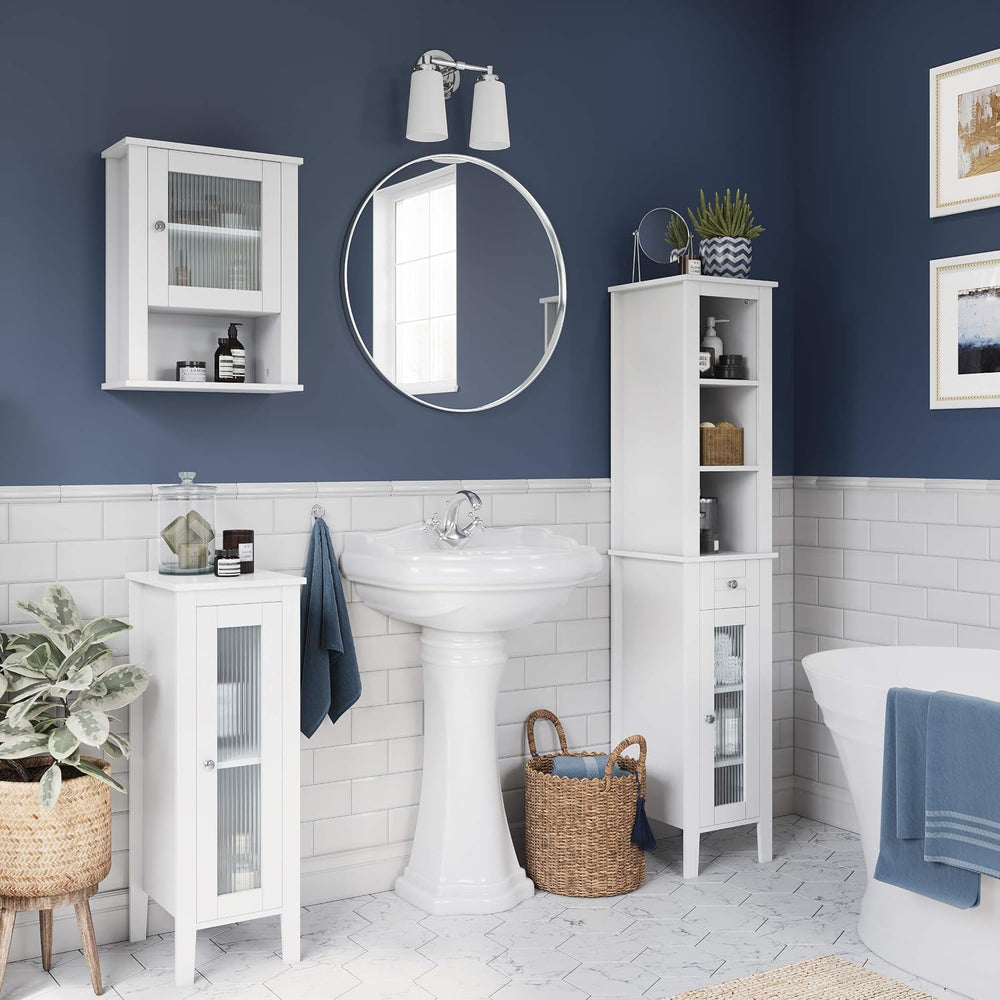 RiverRidge Prescott Tall Slim Bathroom Linen Storage Cabinet, White