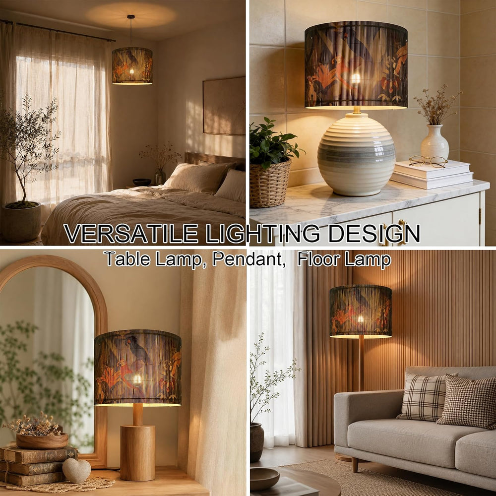 Rustic Vintage lamp shade Bamboo Material Tropical Floral 11.8x9Inch