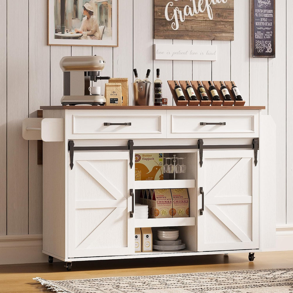 IRONCK Kitchen Island with Storage, Drop Leaf Countertop, White