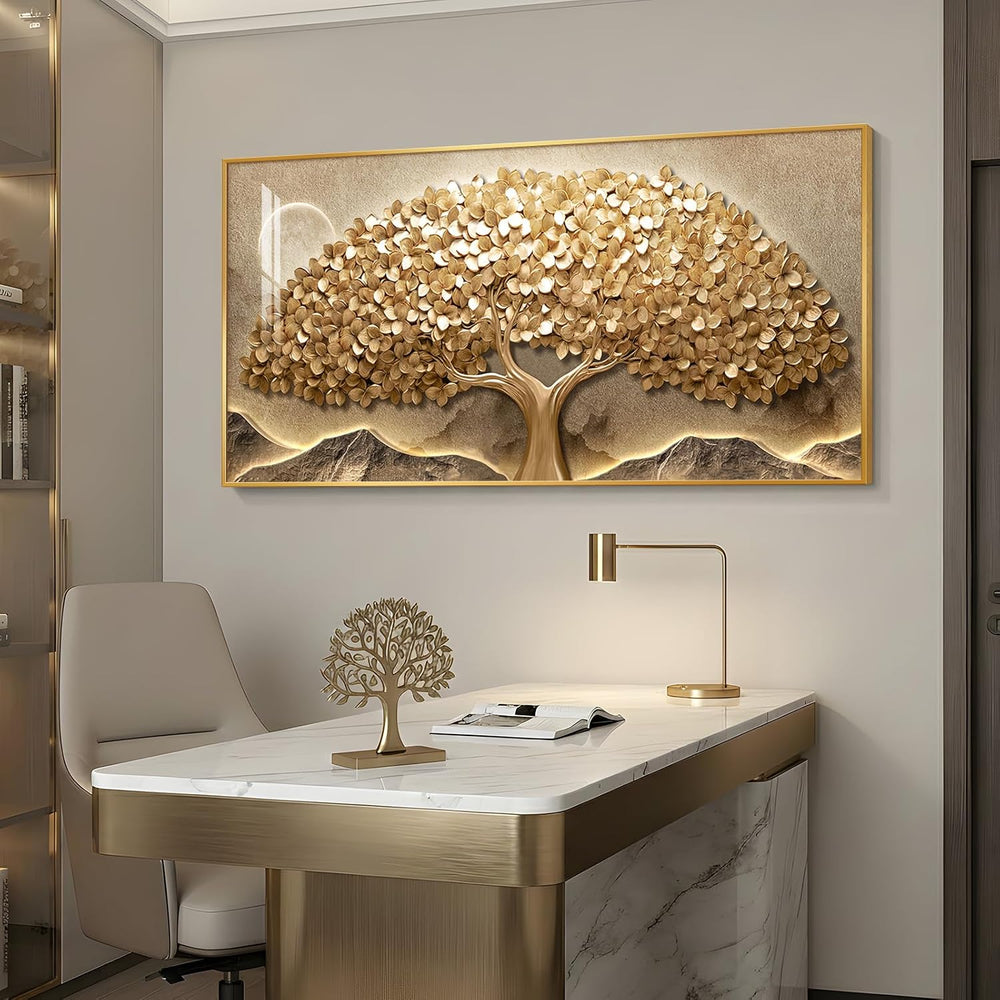 Large Framed Modern Gold Tree of Life Wall Art for Living Room, 30x60 In
