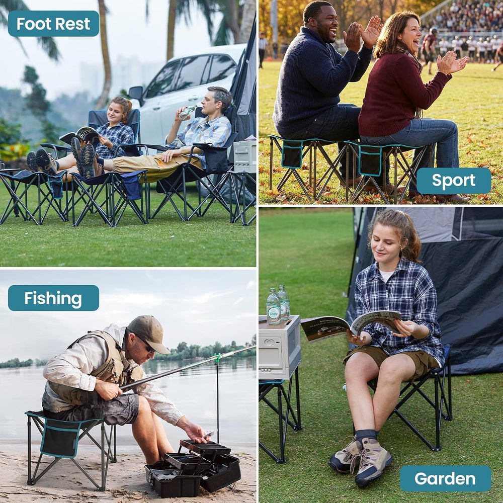 FUNDANGO Oversized Camping Stool Padded 18.1in 440Lbs Folding Foot Rest