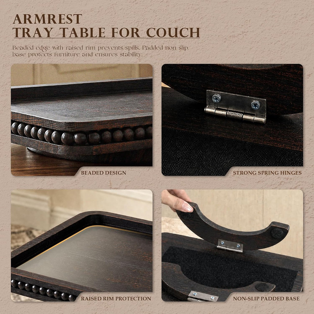 EOSAHR Couch Tray: Sofa Arm Tray with Beads for Living Room, Old Black