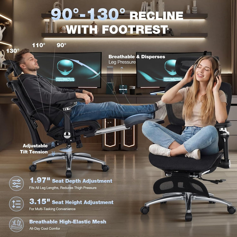 MALOL Ergonomic Office Chair, 400lbs High Back Mesh Desk Chair with 6D Armres...