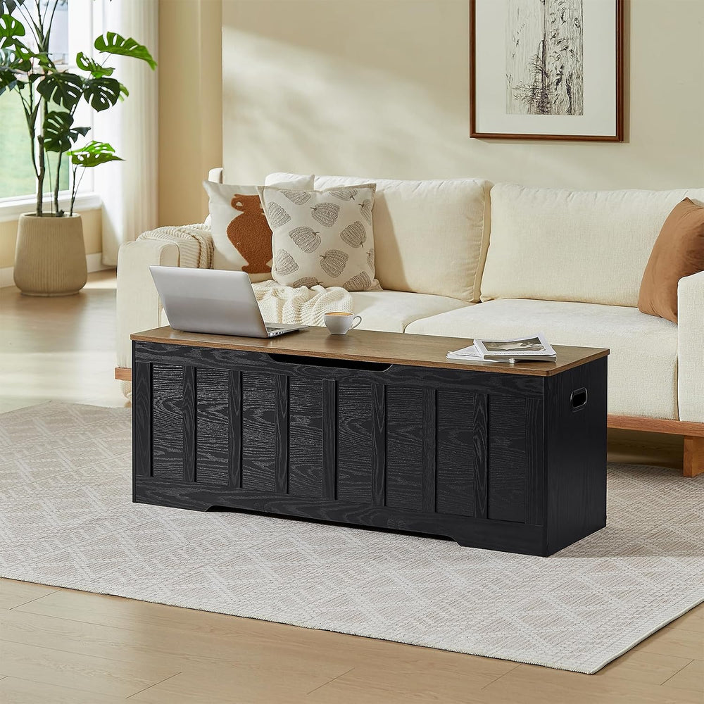 VANKILEY 51.2" Storage Chest Extra Large,Wooden Storage Bench,Black+Brown