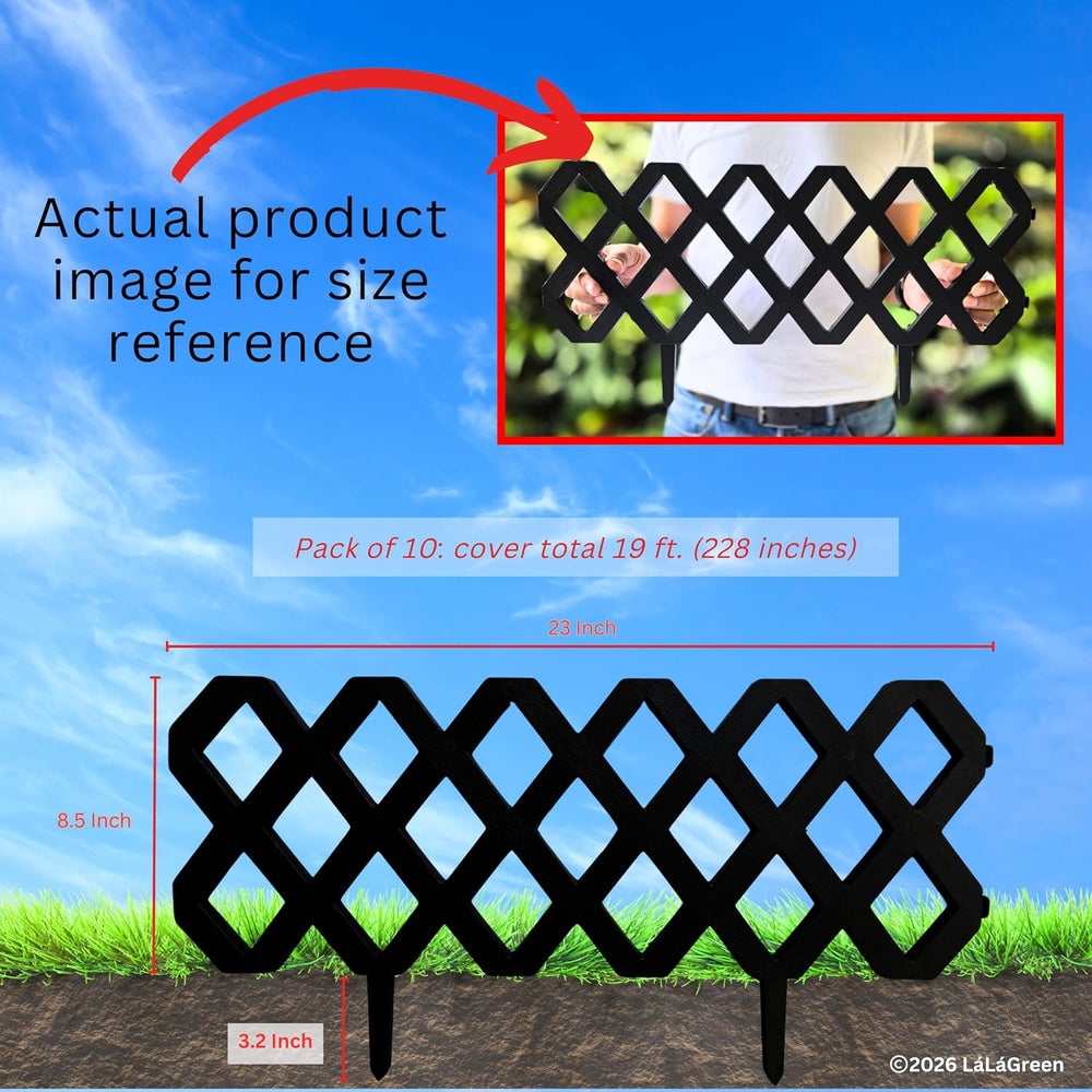LaLaGreen Garden Edging Border (23x8.5in, 10 Pack) Black Plastic Fence
