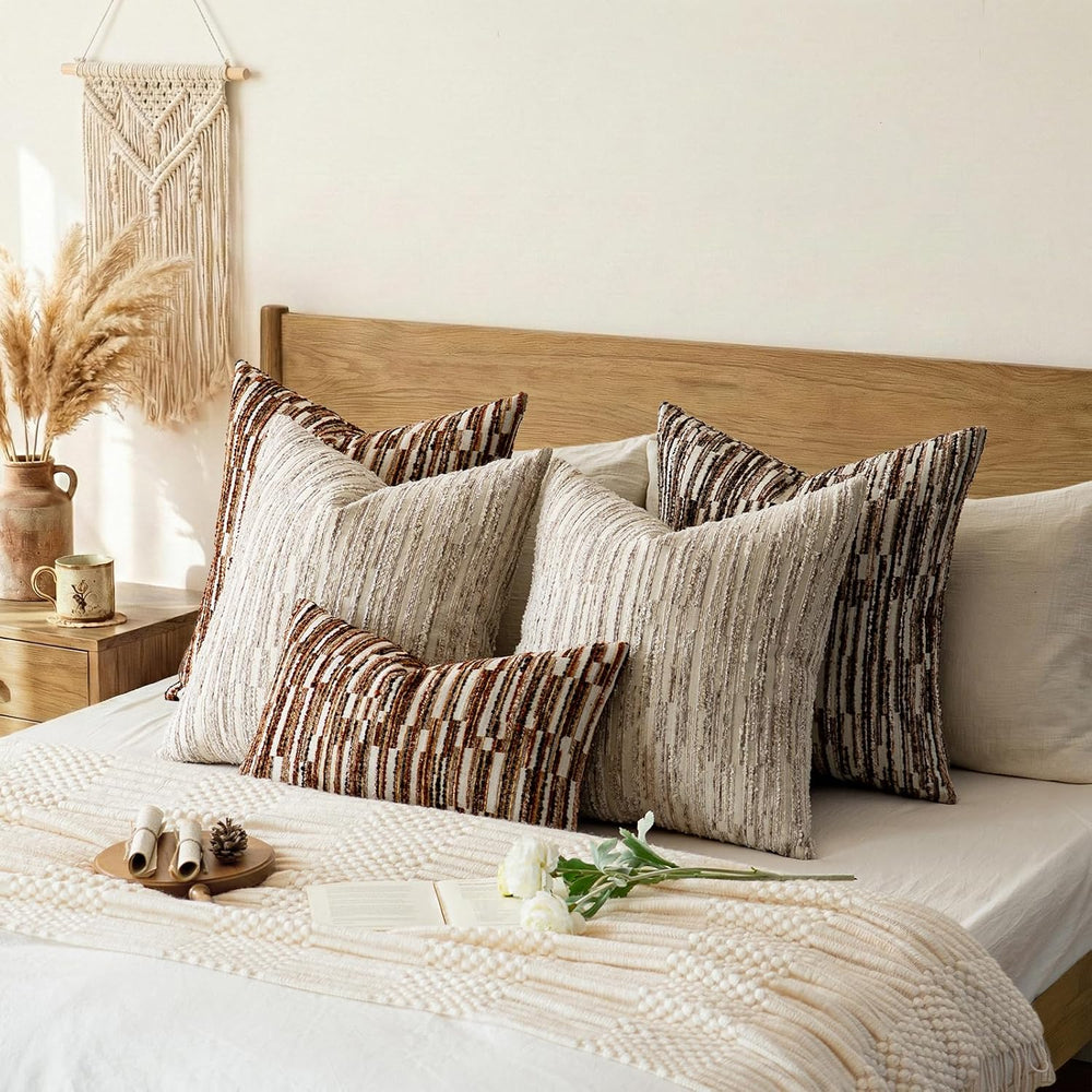 Boho Striped Decorative Throw Pillow Covers 26"X26" Set of 2,Dark B...