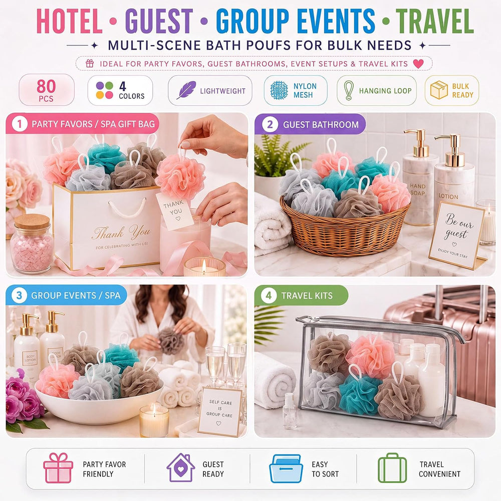 CHENGU 80 Pcs Loofah Bulk Sponges Bath Travel Size for Spa, 4 Novel Colors