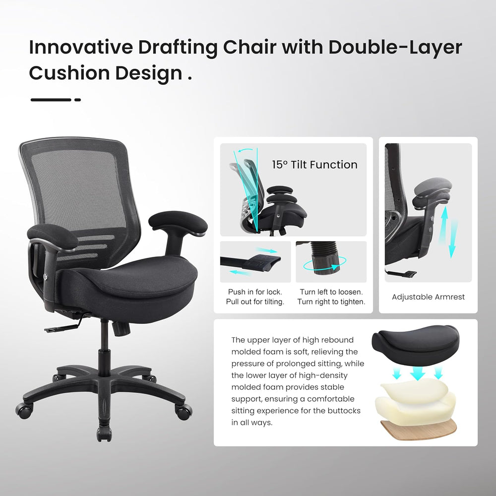 BOLISS 400lbs Ergonomic Office Chair Mid Back Double Seat Cushion