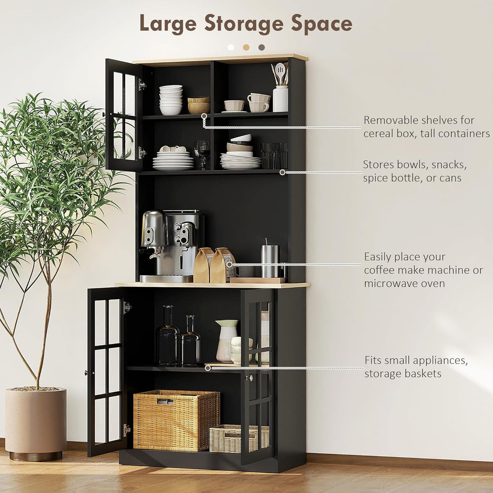 HOMCOM Kitchen Pantry Storage Cabinet 72" with Hutch, Black