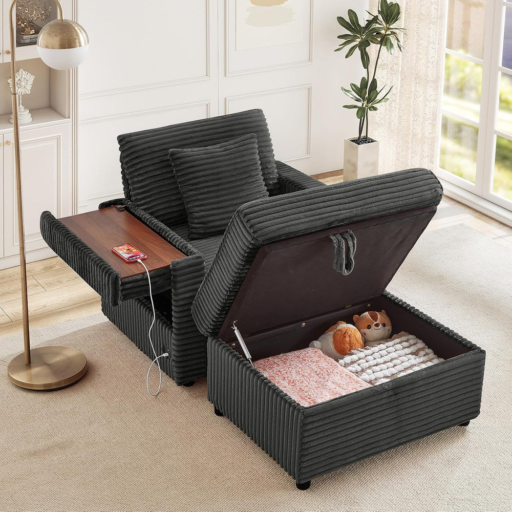Antetek Single Chair and Ottoman Set, Modern Comfy Corduroy Cloud Fluffy Chai...
