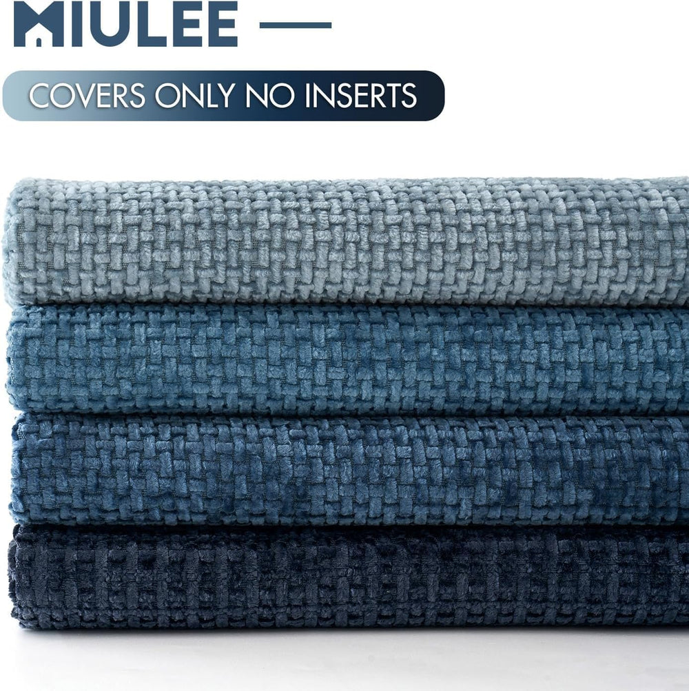 MIULEE Decorative Chenille Euro Pillow Covers Blue Series 22x22 Pack of 4