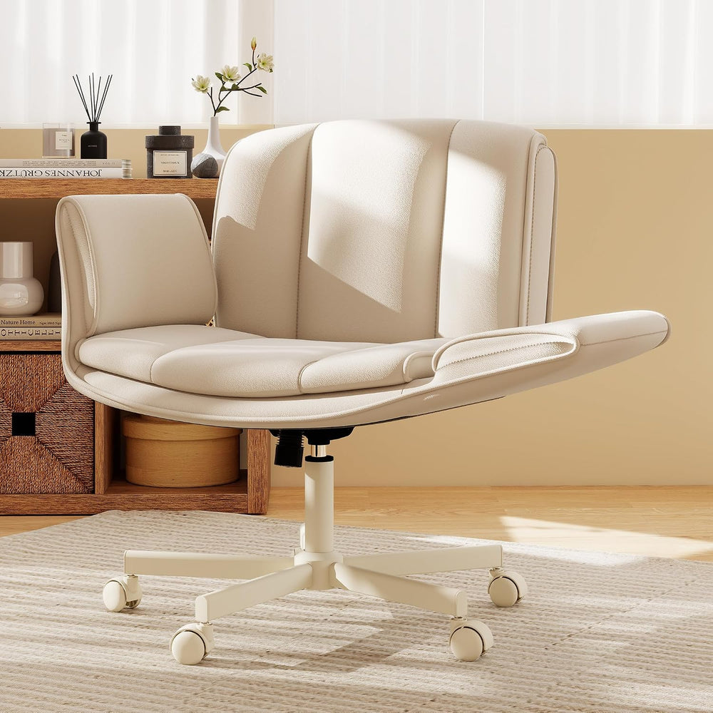 HeroSet Criss Cross Chair with Wheels & Armrests,Comfy Wide Vanity Chair,...