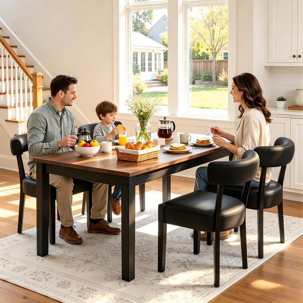 RNKSFX Black Dining Chairs Set of 2, Faux Leather Upholstered Kitchen & D...