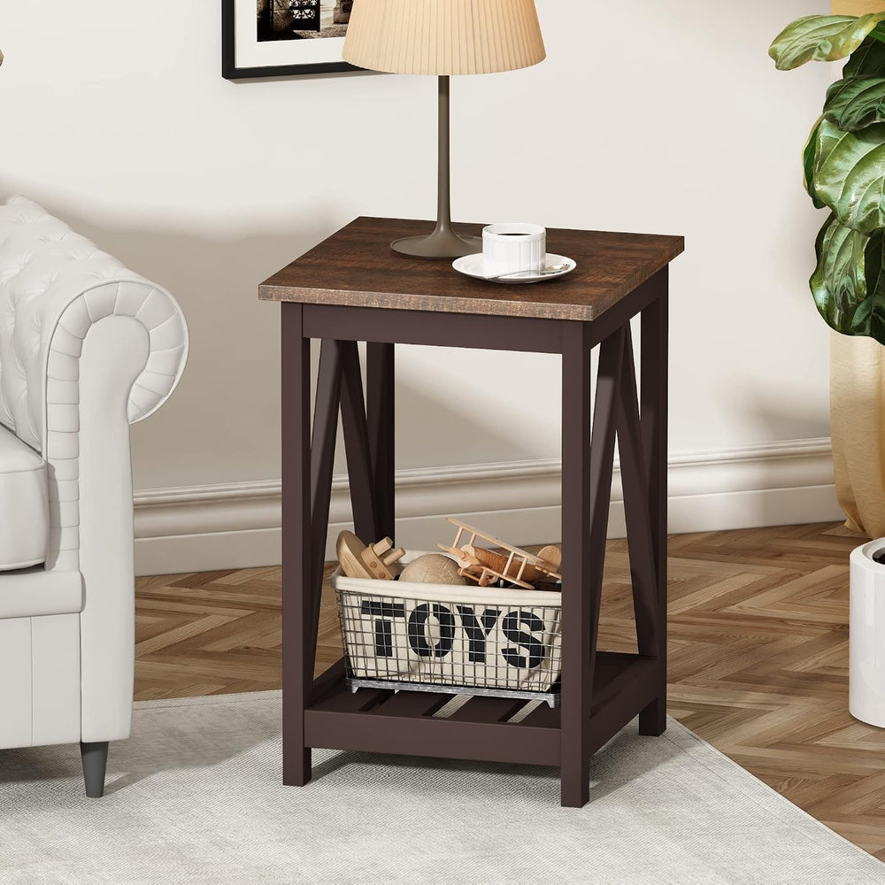 ChooChoo Farmhouse End Tables Set of 2 with Storage Shelf