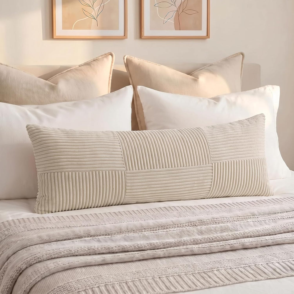 Fancy Homi Set of 2 Tan Boho Long Lumbar Body Decorative Throw Pillow Cover 1...