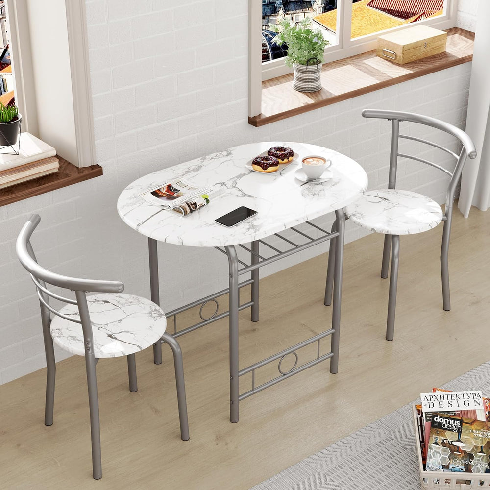 JUMMICO 3-Piece Wooden Round Table & Chair Set (White/Silver)