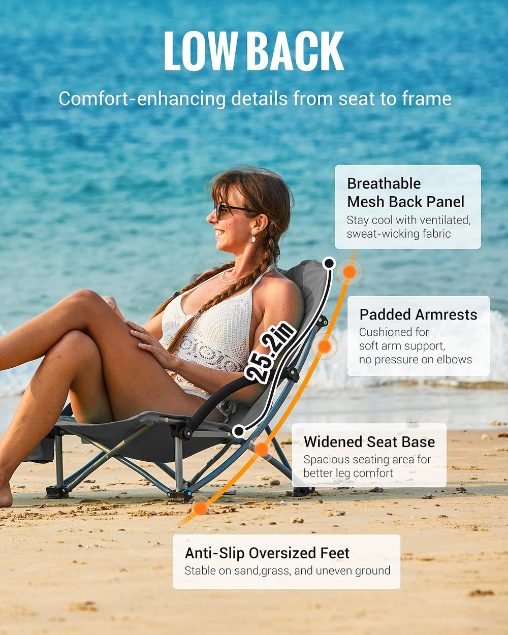 KingCamp High Beach Chairs 2 Pack, Folding Portable Chairs for Adults