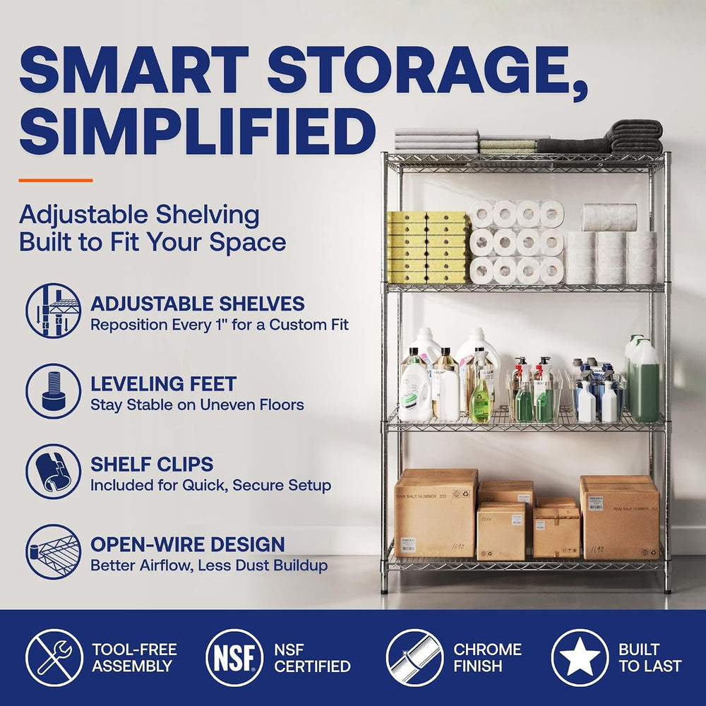 Shelving Inc. 8" d x 48" w Chrome Wire Shelving with 3 Tier Shelves