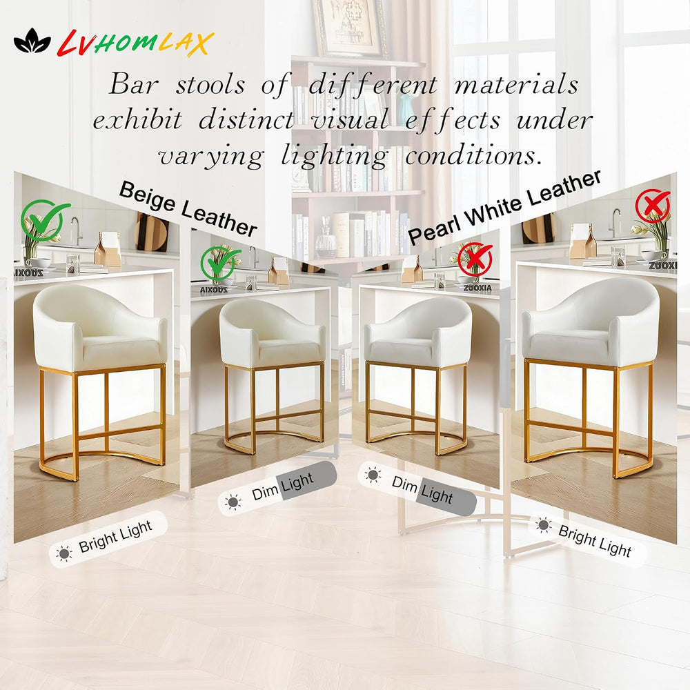 Modern Counter Height Bar Stools Set of 2 with Arms,White Leather