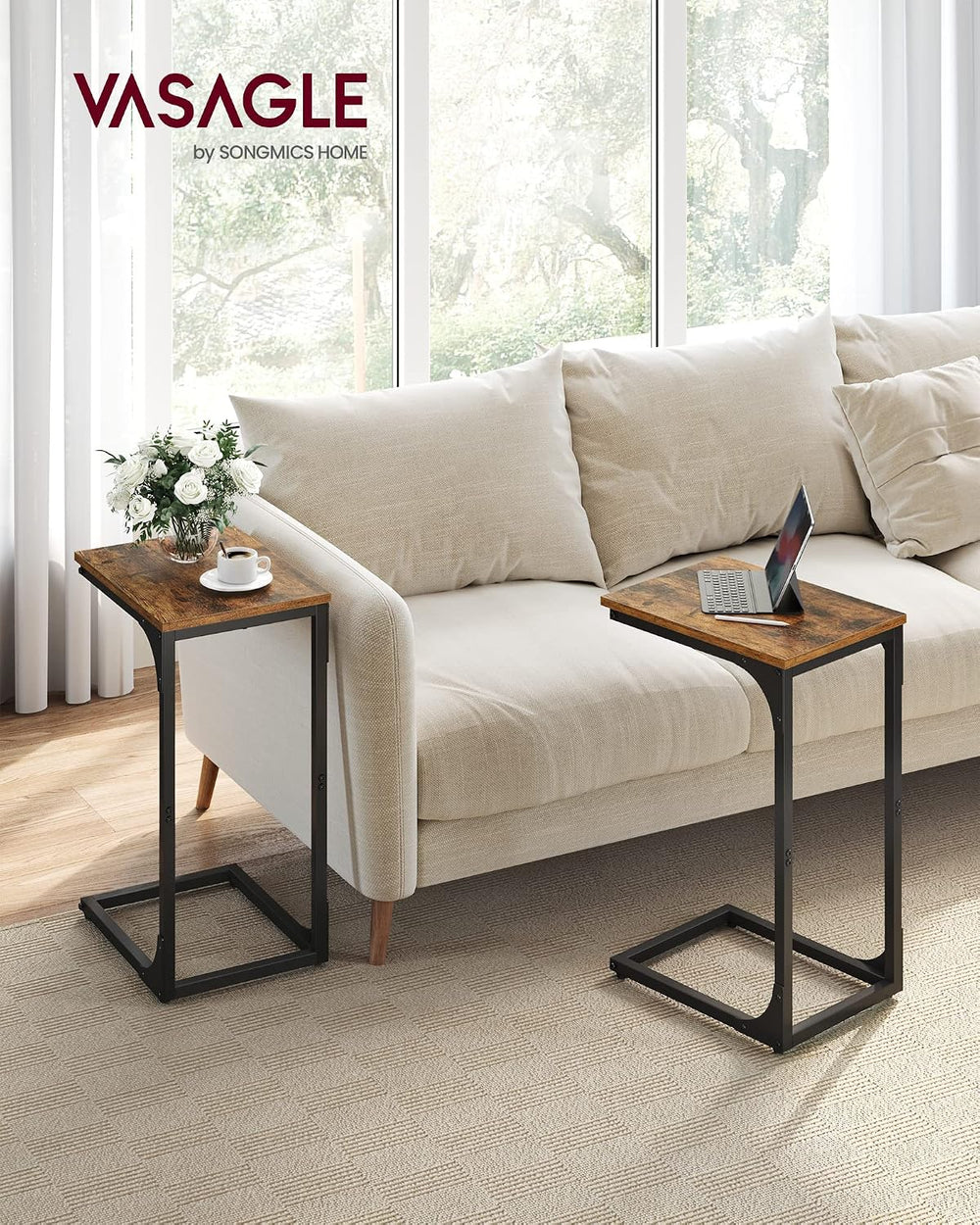 VASAGLE C-Shaped End Table Set of 2, Small Sofa Side Table with Metal Frame