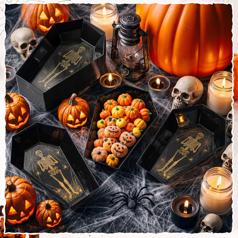 Honeydak 24 Pcs Halloween Candy Bowl, Plastic Coffin Shaped Serving Trays