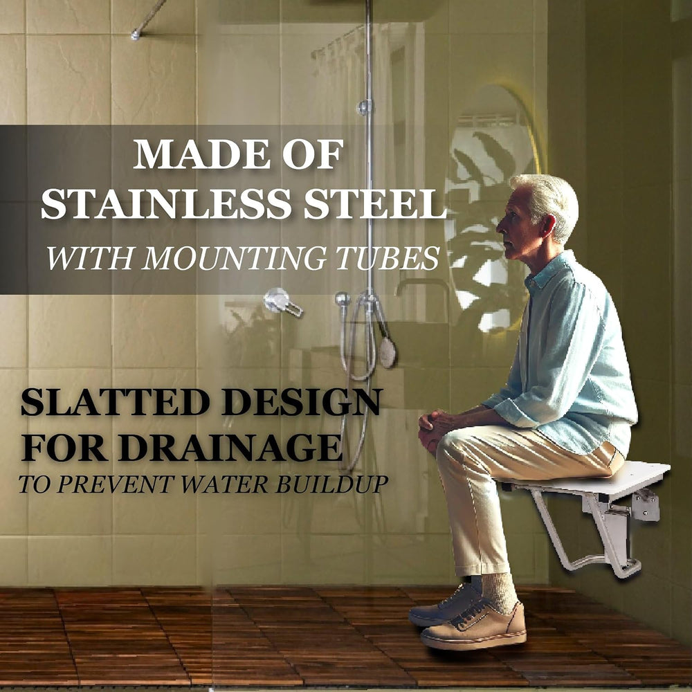 Folding Shower Chair For Elderly And Disabled | ADA Folding Shower Seat Wall ...