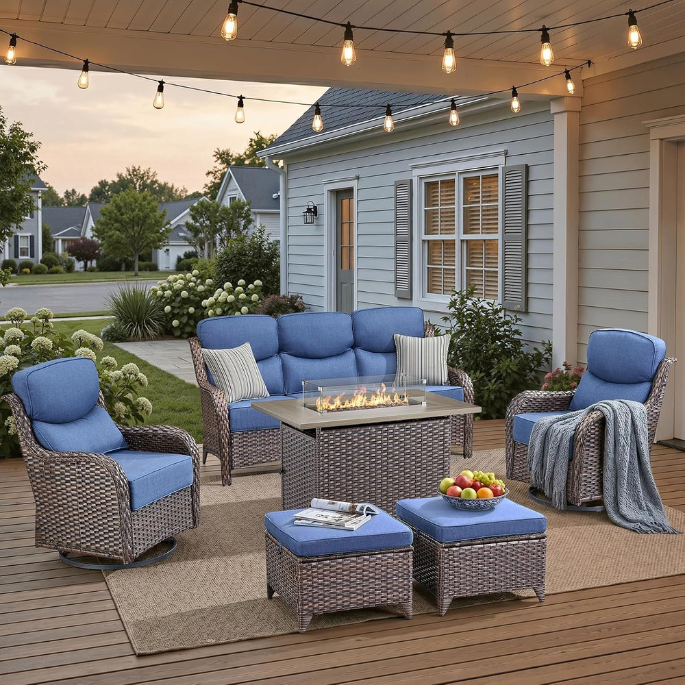 Luxury Patio Furniture Set with 42.5" Fire Pit Table, 6 Pieces High Back...