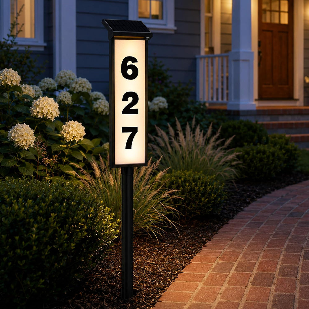 Brizled Solar Address Sign, 3 Color LED Lighted House Number Light Outside