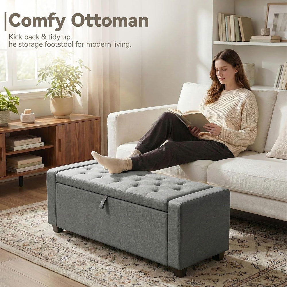 48" Ottoman with Storage,Gray Storage Ottoman Bench,Bench for Bedroom