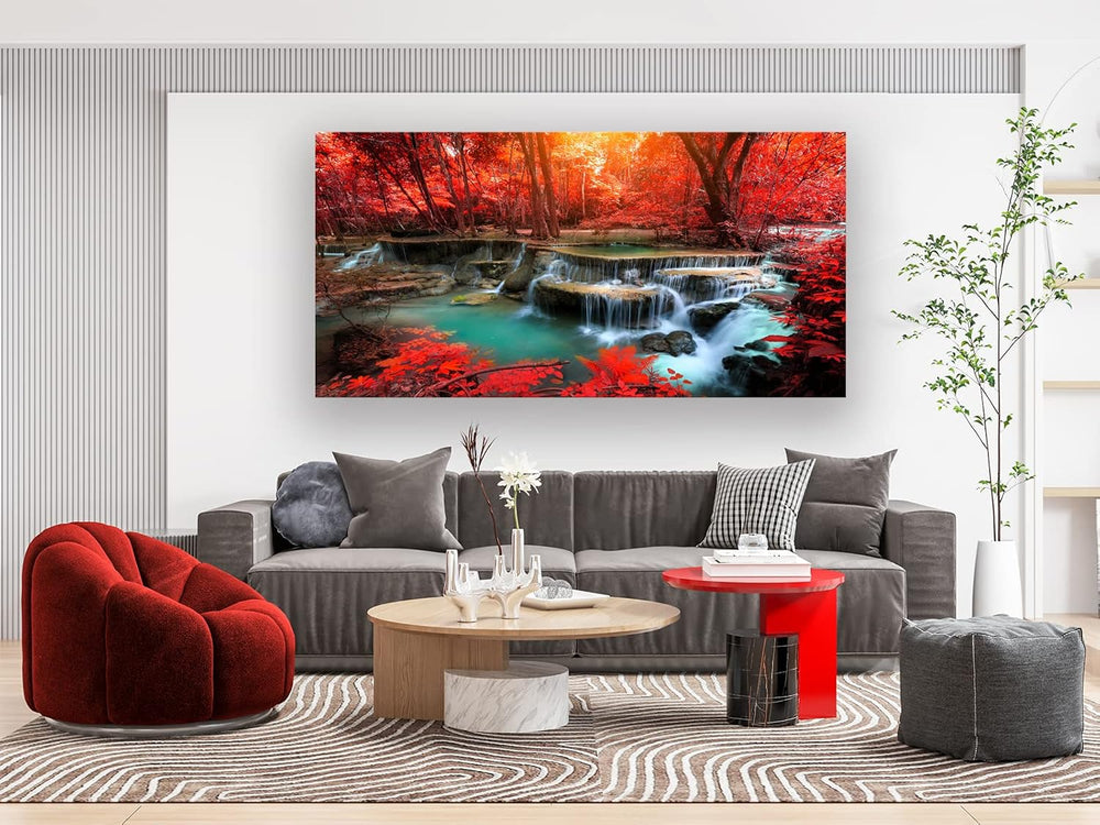 Muolunna BK03975 Wall Art Decor Canvas Print Picture Red Forest Waterfalls 1 ...
