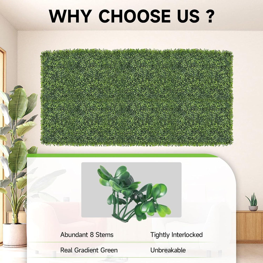 Artificial Grass Wall Panels, 24 Pack 10x10 inch Boxwood Hedge Wall Panels wi...