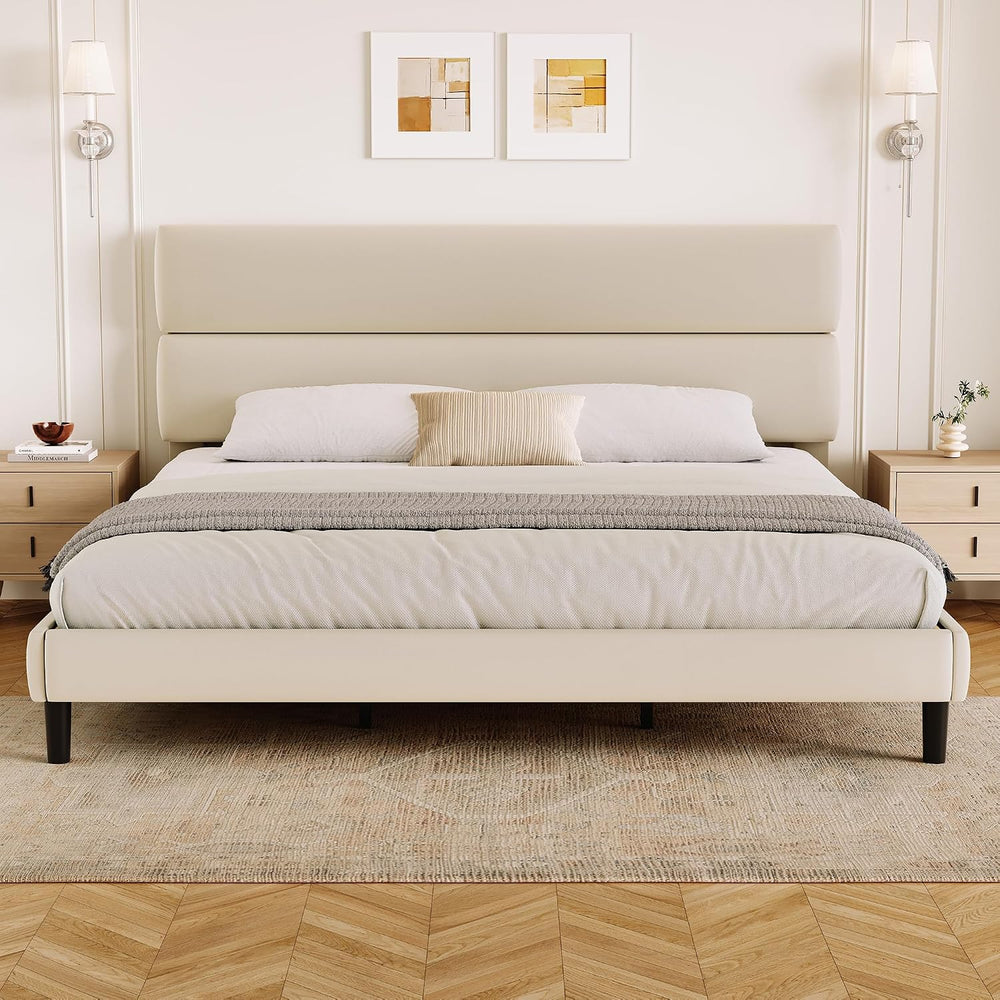GRUSIGN King Size Platform Bed Frame with Velvet Headboard, Adjustable Height...