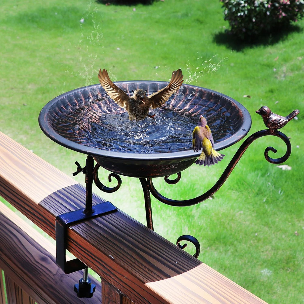 Solar Bird Bath,Deck Bird Bath with Solar Fountain,Deck Mounted Bird Bath