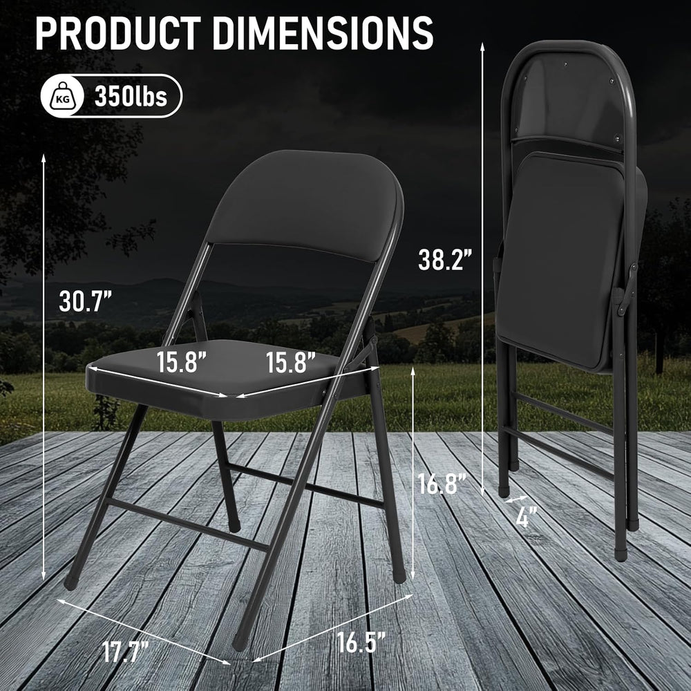 6 Pack Padded Folding Chairs, PU Leather Seat, 350 lb, Black
