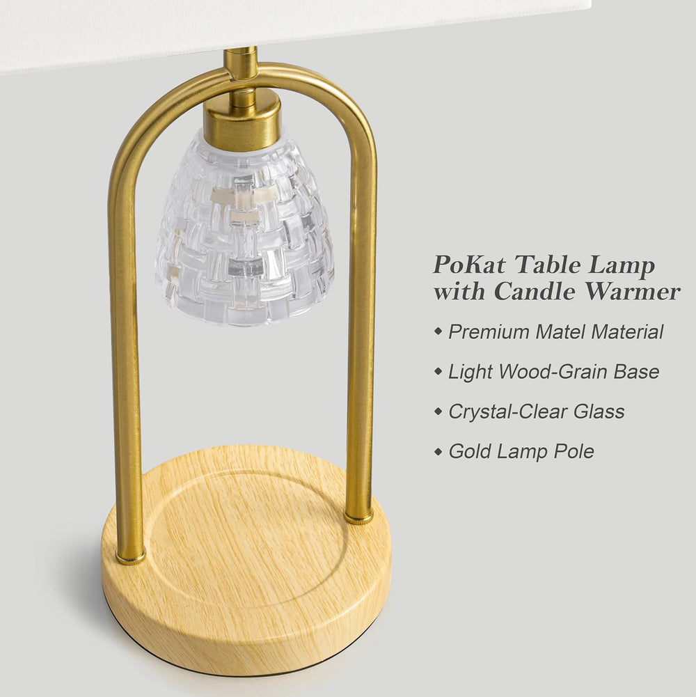 PoKat 22'' Gold Table Lamps Set of 2 with Candle Warmer for Bedroom, ...