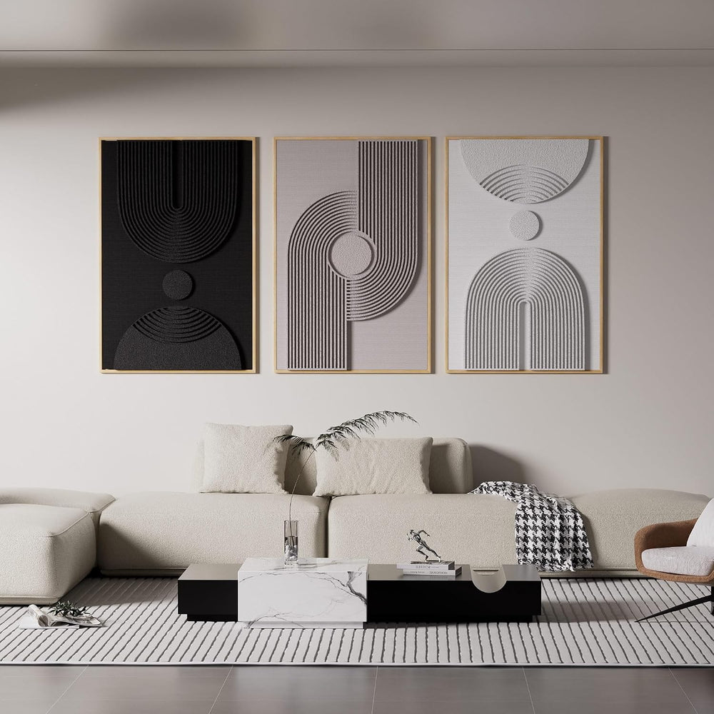 Thalasse Modern Abstract Wall Art Framed 3D Cream Brown 20x30 In